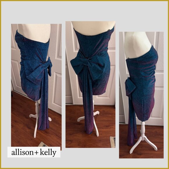 NEW Allison + Kelly Shine Strapless Bow Back Mermaid Dress – Teal Ombre Purple - Picture 3 of 4